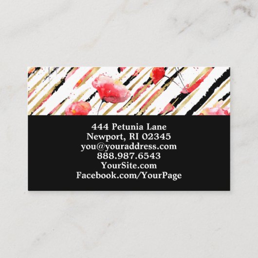 *~*Chic Floral Red Poppy Black Glitter Foil White Visitekaartje (Achterkant)