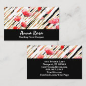*~*Chic Floral Red Poppy Black Glitter Foil White Visitekaartje (Voorkant / Achterkant)