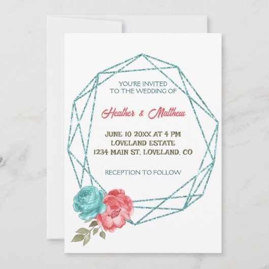 Chic Floral Romantic Blue Lijst Wedding Invitation Kaart (Voorkant)