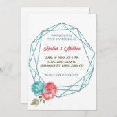 Chic Floral Romantic Blue Lijst Wedding Invitation Kaart (Voorkant / Achterkant)