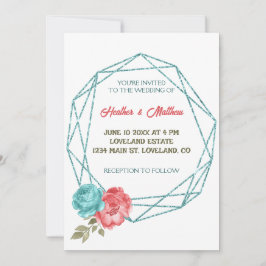 Chic Floral Romantic Blue Lijst Wedding Invitation Kaart