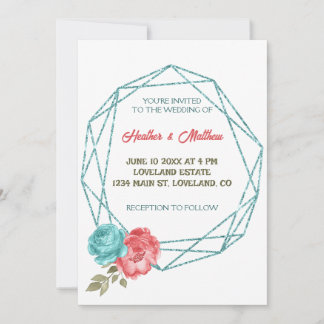 Chic Floral Romantic Blue Lijst Wedding Invitation Kaart