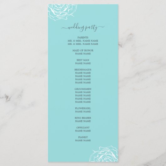 Chic Floral Roos Blue Simple Minimal Wedding Programmakaart (Achterkant)