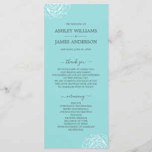 Chic Floral Roos Blue Simple Minimal Wedding Programmakaart