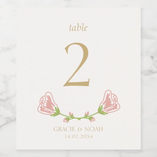 Chic Floral Roos Crest Trouwtafel Nummer Wijn Etiket (Enkel label)