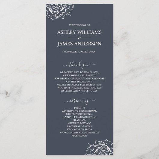 Chic Floral Roos donkerblauw Eenvoudig minimaal hu Programmakaart (Voorkant)