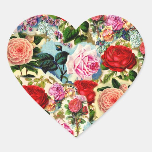   Chic Floral Roos Garden Collage Hart Sticker (Voorkant)