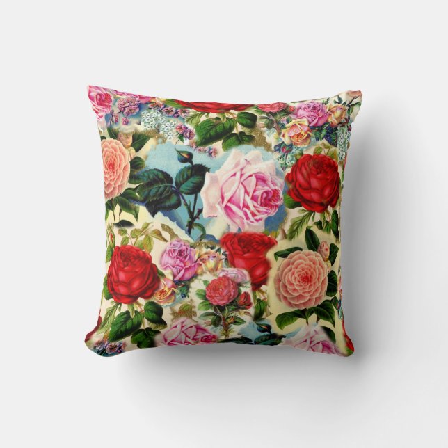   Chic Floral Roos Garden Collage Kussen (Voorkant)