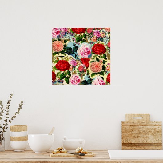   Chic Floral Roos Garden Collage Poster (Keuken)
