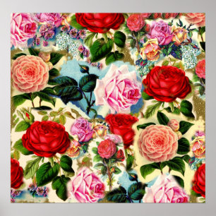   Chic Floral Roos Garden Collage Poster