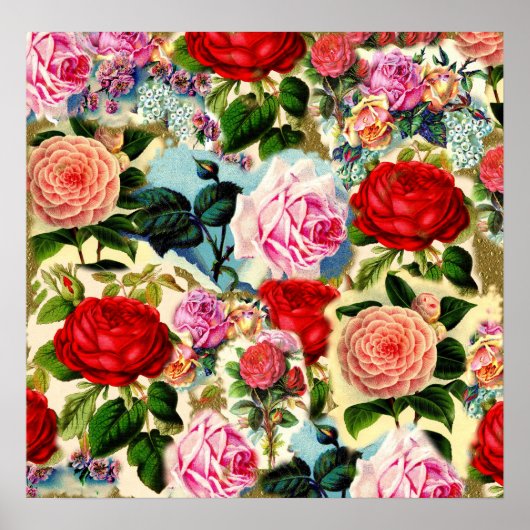 Chic Floral Roos Garden Collage Poster (Voorkant)