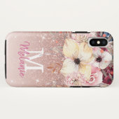 Chic Floral Roos Gold Glitter iPhone X Hoesje (Achterkant (horizontaal))
