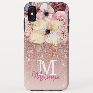 Chic Floral Roos Gold Glitter iPhone XS Max Hoesje