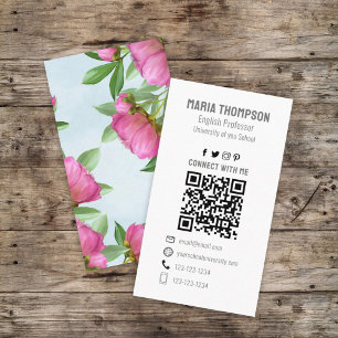 Chic Floral roze pony Professional QR Code Simple Visitekaartje