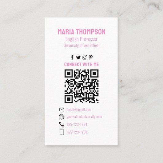 Chic Floral roze pony Professional QR Code Simple Visitekaartje (Voorkant)