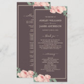 Chic Floral  roze roodroodbruin huwelijk Programmakaart (Voorkant / Achterkant)