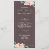 Chic Floral roze roodroodbruin huwelijk Programmakaart (Voorkant)