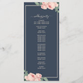 Chic Floral  Roze Roze Donkerblauwe bruiloft Programmakaart (Achterkant)
