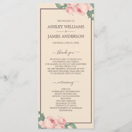 Chic Floral roze roze ivoor bruiloft Programmakaart