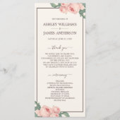 Chic Floral Roze Roze Roos Wit Bind Programmakaart (Voorkant)