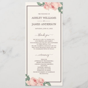 Chic Floral Roze Roze Roos Wit Bind Programmakaart