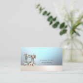 Chic Floral Sewing Machine Blue Business Card Visitekaartje (Staand voorkant)