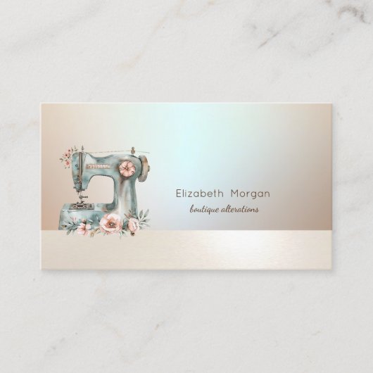 Chic Floral Sewing Machine Business Card Visitekaartje (Voorkant)