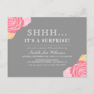 Chic Floral Shh... Het is een verrassend feest Uitnodiging Briefkaart