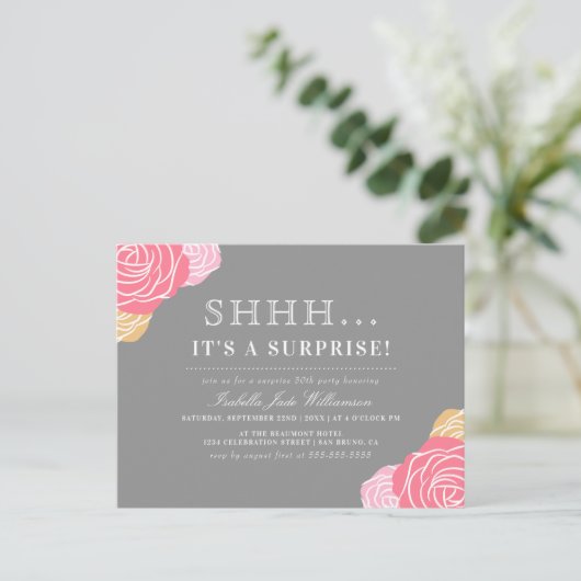 Chic Floral Shh..Het is een verrassingsverjaardags Uitnodiging Briefkaart (Staand voorkant)