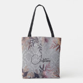Chic Floral Silver Damask gepersonaliseerd Tote Bag (Achterkant)