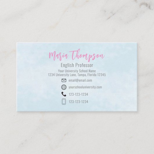 Chic Floral Stijlvol Roze Peony Professional Blue Visitekaartje (Voorkant)