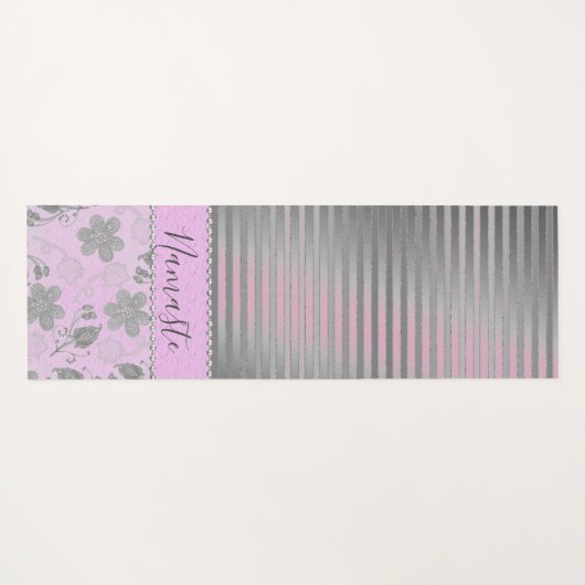 Chic Floral Striped Personalized Yogamat (Achterkant (horizontaal))