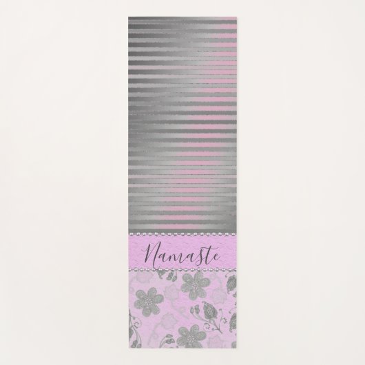 Chic Floral Striped Personalized Yogamat (Voorkant)