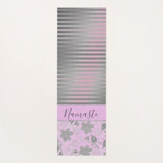 Chic Floral Striped Personalized Yogamat (Achterkant)