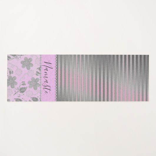 Chic Floral Striped Personalized Yogamat (Voorkant (horizontaal))