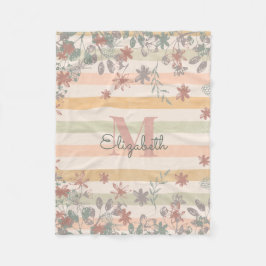  Chic Floral Stripes met monogram Naam toevoegen Fleece Deken