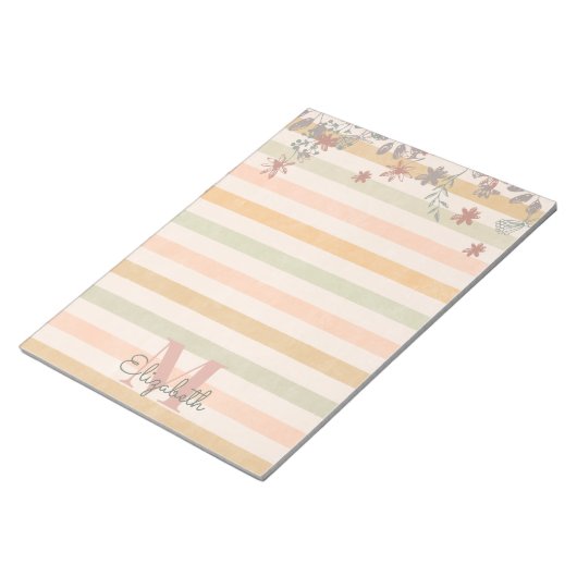  Chic Floral Stripes met monogram Notitieblok (Schuin)