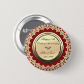 Chic Floral Swirls Red 50th Wedding Jubileum Ronde Button 5,7 Cm (Voorkant /achterkant)