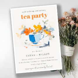Chic Floral Tea Cup Trouwen Jubileum Tea Party Kaart