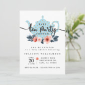 Chic Floral Tea Party Boy Baby shower Kaart (Staand voorkant)