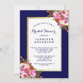 Chic Floral Vrijgezellenfeest Uitnodigen | Navy Bl Kaart (Voorkant)