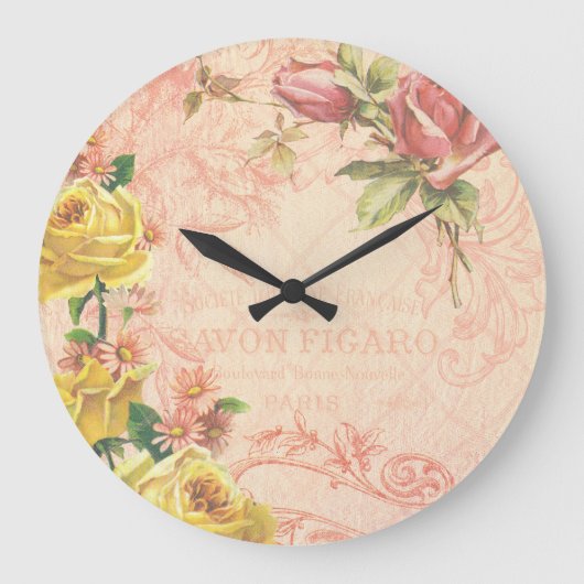 Chic Floral Wall Clock Grote Klok (Voorkant)