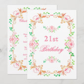 Chic Floral Waterverf 21e verjaardag Dubbelzijdig Kaart (Voorkant / Achterkant)