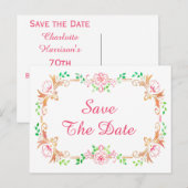 Chic Floral Waterverf 70e verjaardag Bewaar de dat Aankondigingskaart (Voorkant / Achterkant)