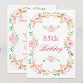 Chic Floral Waterverf 85e Verjaardag Dubbelzijdig Kaart (Voorkant / Achterkant)