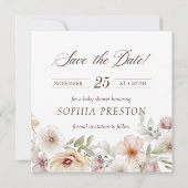 Chic Floral Waterverf Baby in Bloom Baby shower Save The Date (Achterkant)