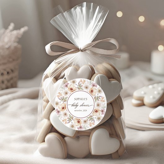 Chic Floral Waterverf Baby shower Ronde Sticker