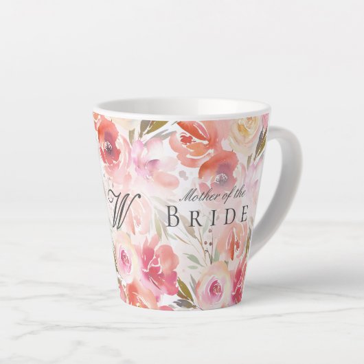 Chic Floral Waterverf Blush Roos Moeder Bride Latte Mok (Rechterhoek)