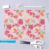 Chic Floral Waterverf Pink Peonies Patroon Tissuepapier (Craft)