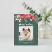 Chic Floral Waterverf Poinsettia Foto Kerst Feestdagenkaart (Staand voorkant)